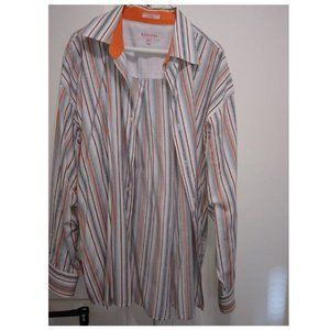Koman Sport Men's Orange White Stripe Long-Sleeve Button-Down Shirt XXL